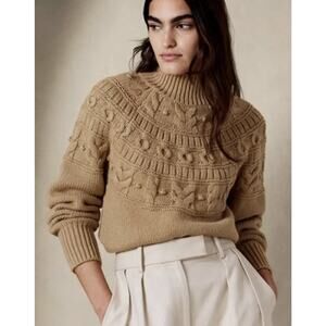 NEW BANANA REPUBLIC XL Couronne Cable Knit Sweater XL Camel #103